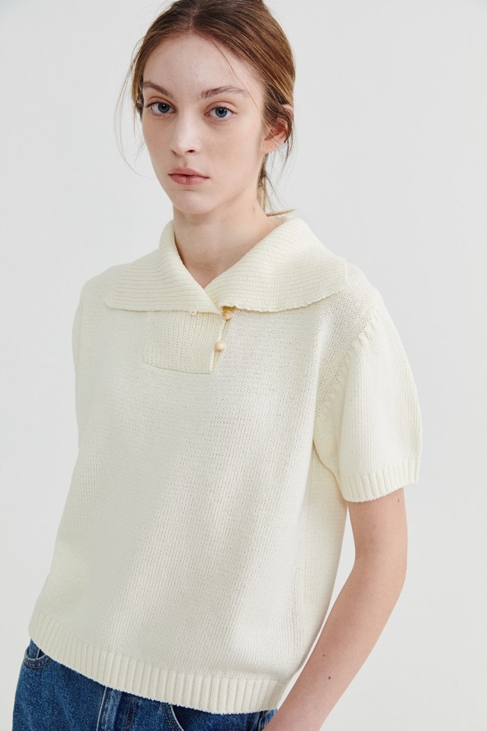 Half sleeve collar knit_Ivory